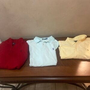 Polo Ralph Lauren Mens Large Bundle 1/4 Zip, Polo Shirt and Button Up Shirt